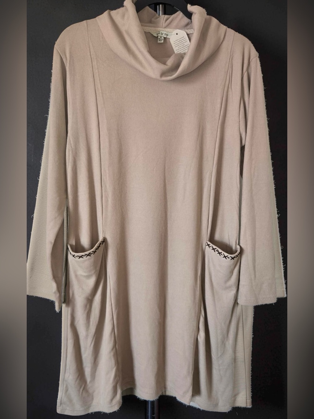 Yak & Yeti Cowl Neck Front Pocket Tunic Dress Size M NWT